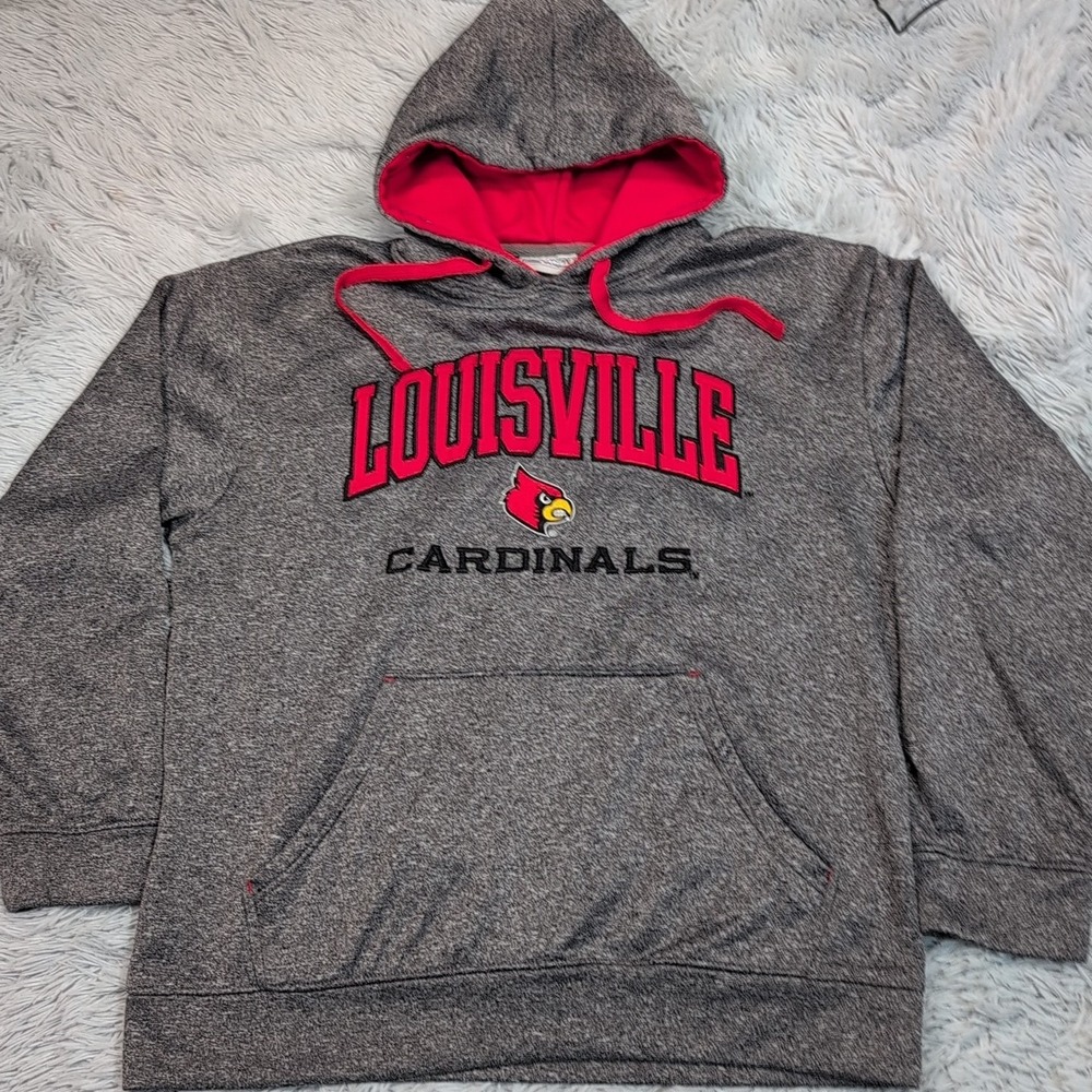 Louisville Cardinals Sweatshirt Mens‎ L Gray Hoodie Athletic University Comfort